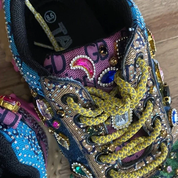 Taxi Rhinestone Canvas Bling Shoes Sz 8.5 Multicolor Gems - Picture 14 of 16